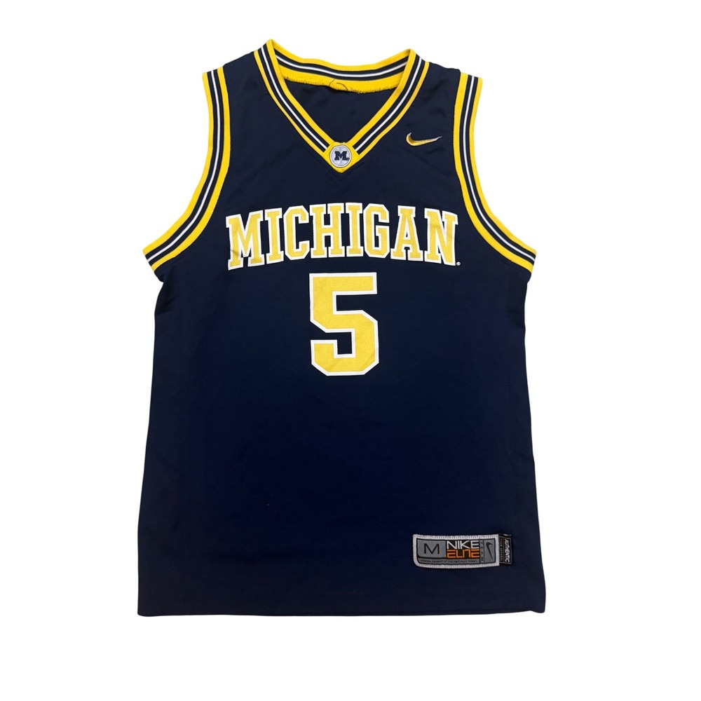 Michigan Wolverines #5 NCAA X Nike Elite Basketball Jersey Kids Size Medium